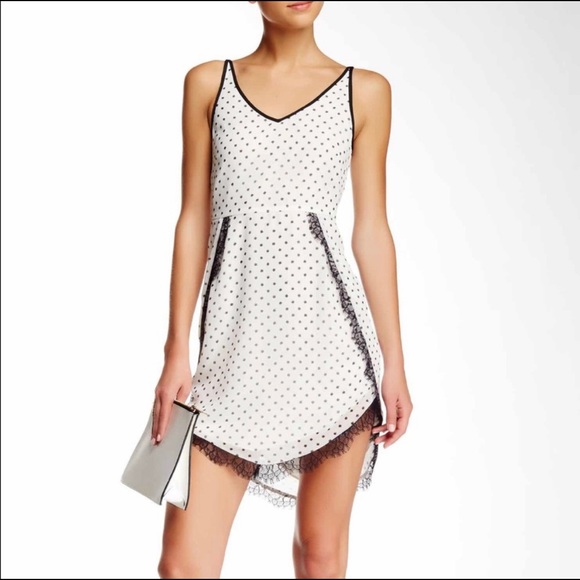 BCBGeneration Y2K Lace Trimmed Casual White Black Dot Sleeveless Mini Dress - Picture 14 of 14